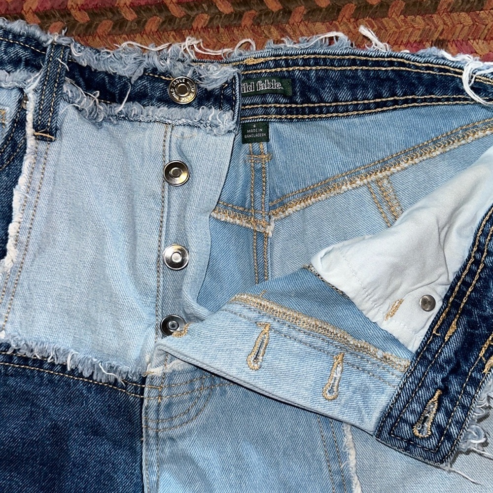 Patchwork Denim Highest Rise Cutoff Button Fly Sh… - image 2